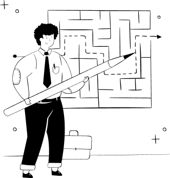 Illustration of man showing how to exit labyrinth